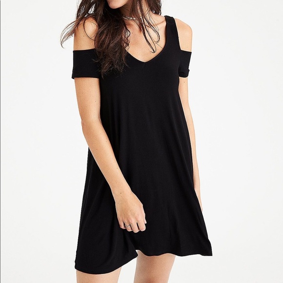 AMERICAN EAGLE OUTFITTERS Swing Dress With Cold Shoulder Detail Black Size Small - Picture 3 of 13